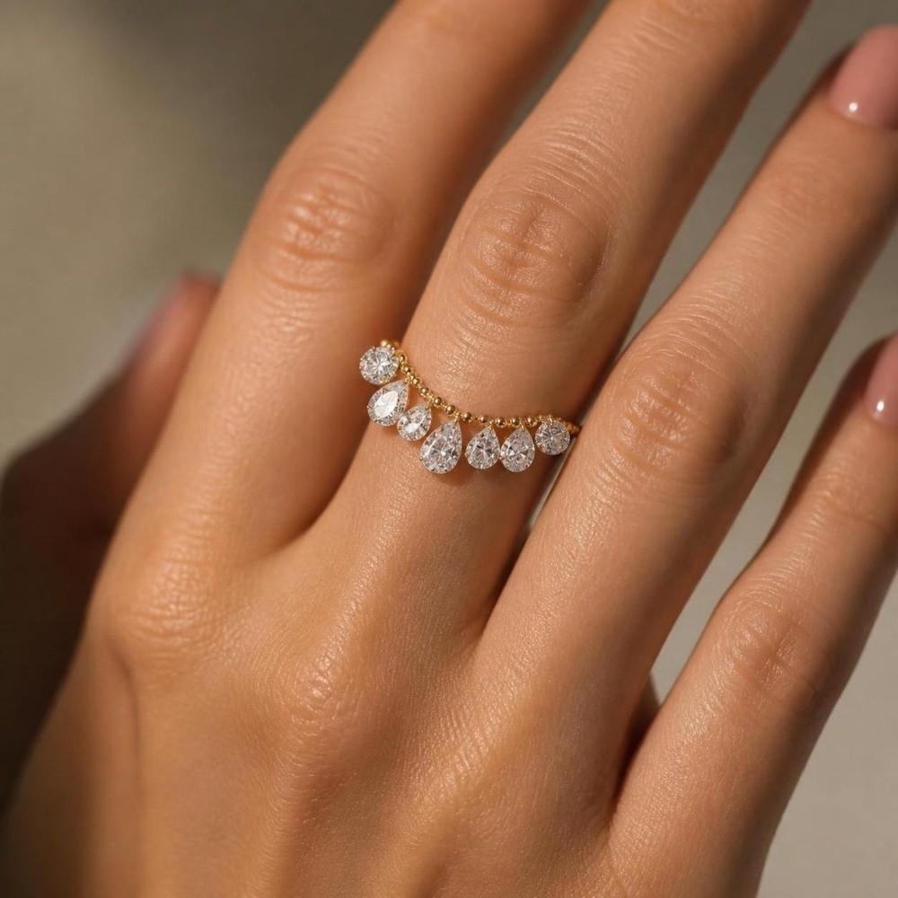 Water Drop Shape Charm Ring Adjustable Stackable Ring New Chain Ring Women