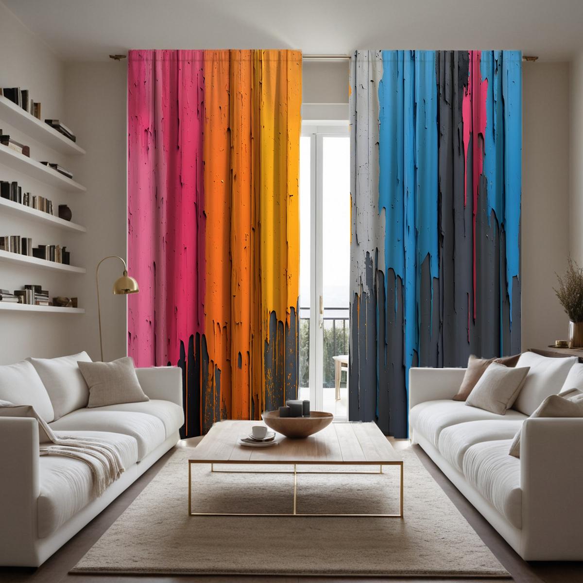 

2 шт. HD цветная лакированная деревянная полоска декоративная занавеска Цветная система цифровая печать занавеска Стиль украшения дома Декор W52H63inchW132H160cm