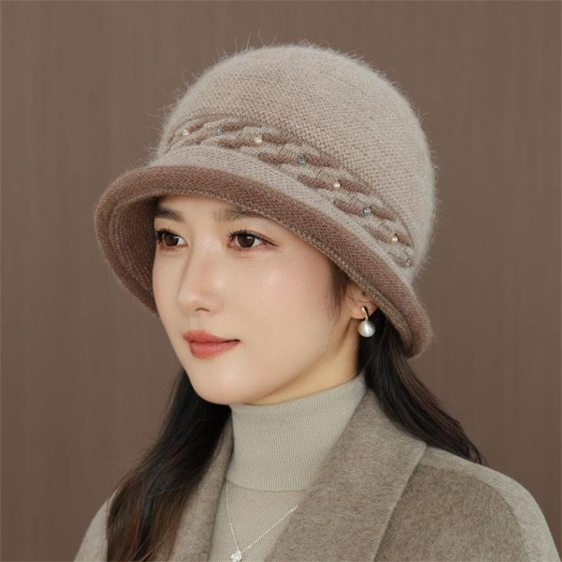 Winter hat women in the elderly knitted hat fashion versatile plush wool hat mother bucket hat new basin hat