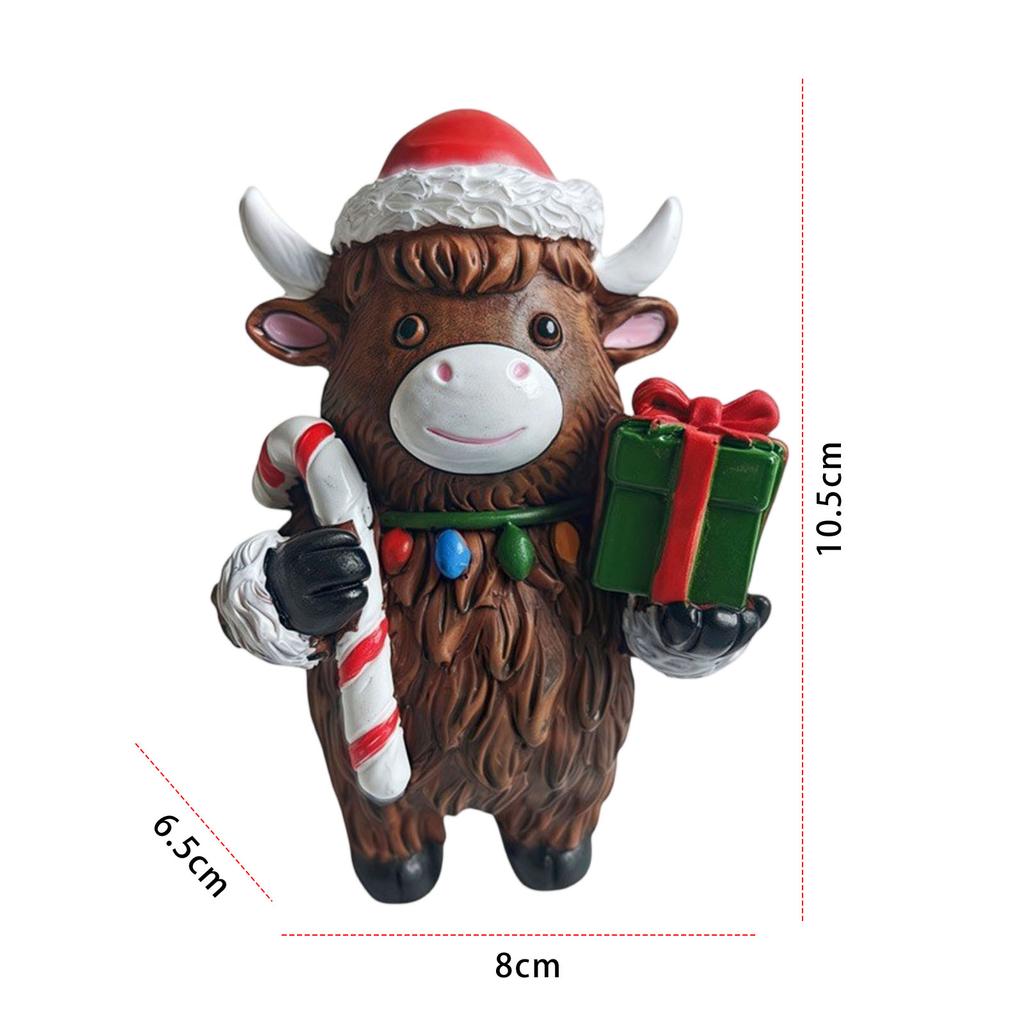 Söt Highland Cow Figurin med Tomtemössa Highland Kalv Skrivbordsdekoration Härlig Juldekoration Gåva för Trädgård Bord Hylla