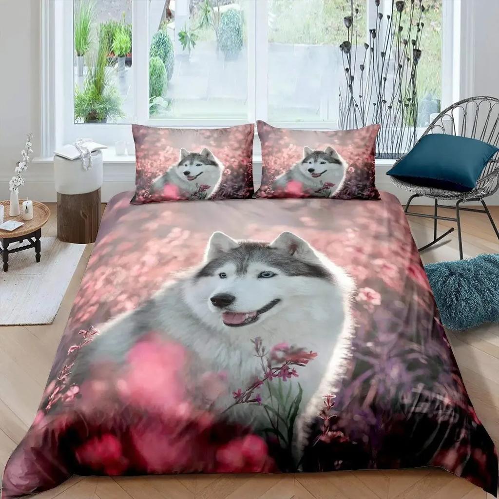 Cute Dog Duvet Cover Twin Full Queen King Siberian Husky Bedding Set for Kids Teens Boys Girls Lovely Pet Animal Comforter Cover