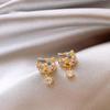 18k Gold Plated Zircon Cat Earrings - Elegant Silver Needle Studs for a Luxurious Look