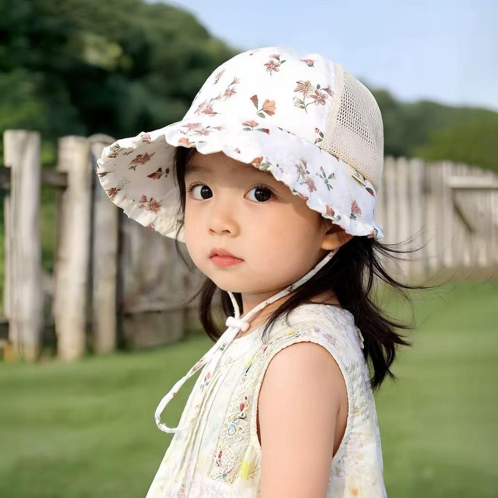Baby Girl Floral Mesh Sun Hat - Breathable Summer Protection