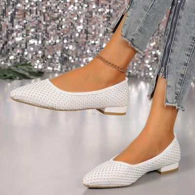 Fashion Fashionable Rhinestone Flats Shoes Women Pointed Toe Slip On Loafers Woman Comfortable Soft Shallow Mouth Single Shoes Ladies