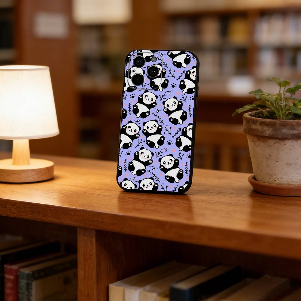 Chibi Panda Phone Case For iPhone 17,16,15,14,13,12,11 Plus,Pro Max,XS,Soft Silicone Black Cover iPhone17Pro