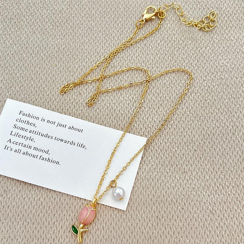 Creative Fashionable Tulip Necklace Elegant Multifunctional Collarbone Pendant Birthday Anniversary Christmas Gift