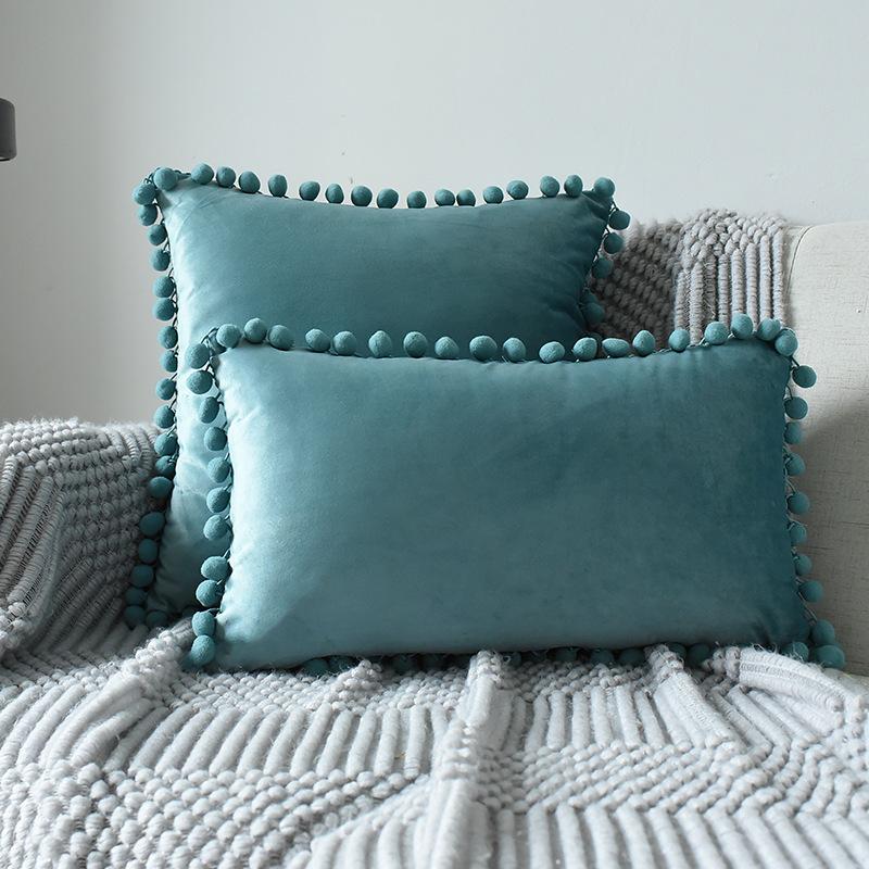 Inyahome Solid Color Velvet Throw Pompom Pillow Covers Pillowcase for Home Decor Sofa Living Room Bed Couch Farmhouse Outdoor