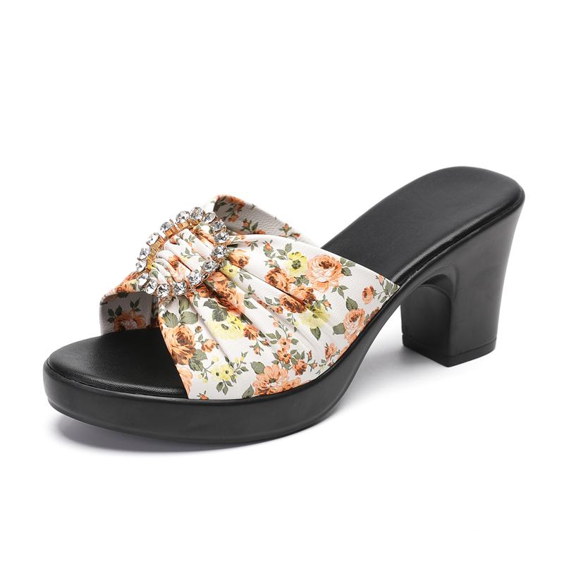 GKTINOO Women Slipper's 2025 Ladies Summer Slippers Shoes Women High Heels Rhinestone Summer Shoes Microfiber Leather