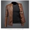 Mens PU Leather Biker Jacket With Stand Collar Slim Fit Casual Outerwear
