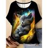 Sommer Damen 3D-Druck Rundhals T-Shirt Mode Vielseitig Atmungsaktiv Trend Lässig