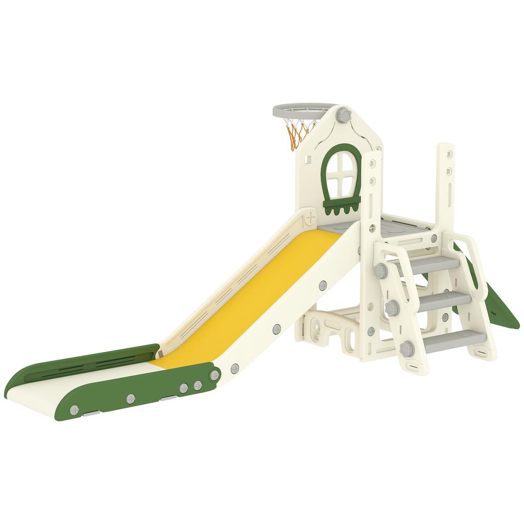 Foldable 4 in 1 Toddler Slide with Climber, Basketball Hoop, Storage Space and Basketball for Ages 1-3 Years, Cream