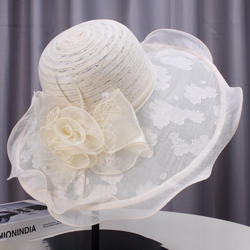 Big Brimmed Beach Sun Hat, Summer Beach Sun Hat, Fisherman Hat, Foldable Lace Elegant Flower Cool Hat Adult 56-58cm бежевый