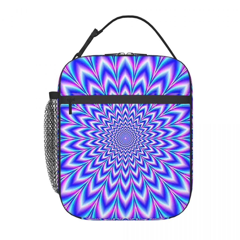 Psychedelic Pulse In Blue And Pink Insulated Lunch Bag for Women Children Portable Food Boxes Thermal Lunch Box Tote