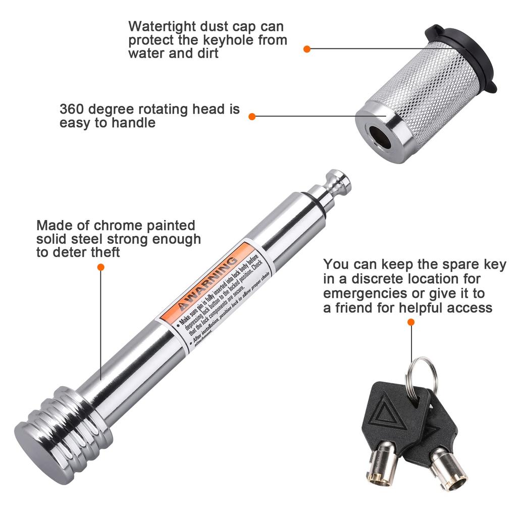 CZC AUTO Trailer Hitch Lock 5/8" Diameter, Locking Hitch Pin 4" Super Extra Long