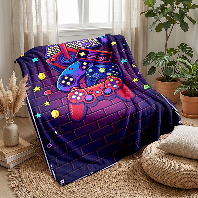 Retro Gaming Controller Theme Blanket Lightweight Warm Flannel Blanket Decorative Throw Blanket for Home Decoration