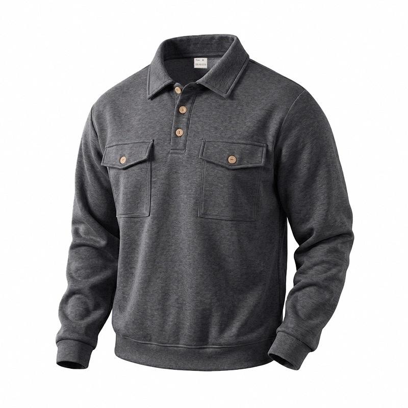 Sudadera con cuello polo de manga larga holgada retro casual para hombre