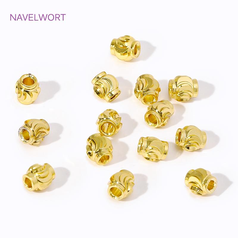 4mm Brass Beads Separators 18K Gold Plated Lantern Beads Spacer Beads,Round Loose Beads For Jewelry Making,DIY Jewelry Materials