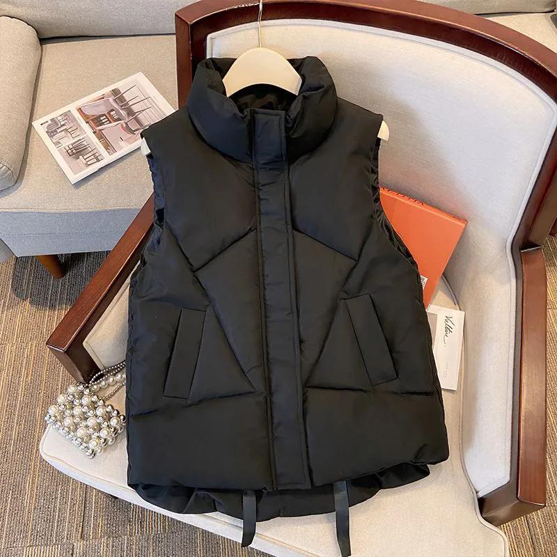 Autumn Winter Down Vest Women Fashion Stand Collar Zipper Thick Warm Waistcoat Jacket Female Casual Sleeveless