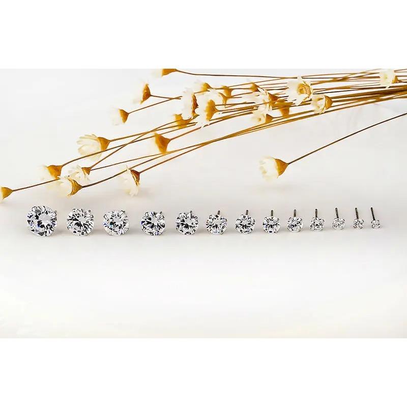 2/3/4/5/6/7/8mm Round Lab Diamond Earrings 100% Real 925 Silver Earrings For Women Small Screw Stud Earrings