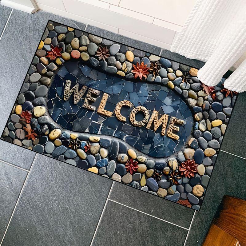 Tiled Stone Greeting Harvest Foliage Entry Rug Skid Resistant Entryway Mat Country Floor Pad Room Decor Accent Soft Cozy