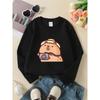 European Sizes Girls' Crewneck Sweatshirt - Cute Bear with Camera Hat,  Sportswear And Casual Wear, Soft And Comfortable