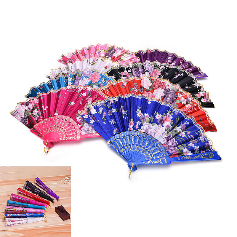 Dance Wedding Party Lace Silk Folding Hand Held Flower Pattern Fan
