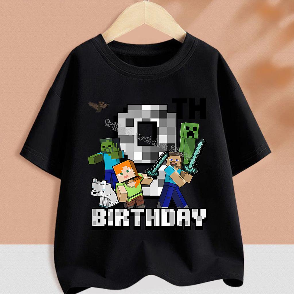 Hot Pixel Game T-shirt Birthday Number Clothes Round Collar Clothing Minecrafted Cartoon Short Sleeve Black Summer Tee Top Gift