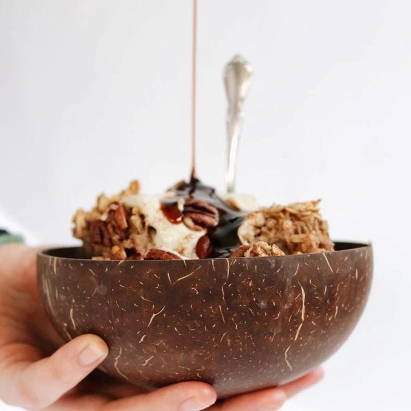 Kitchen Tableware Fashion Coconut Bowl Spoon Set Creative Coconut Shell Fruit Salad Noodle Rice Bowl Wooden Bowl Tableware