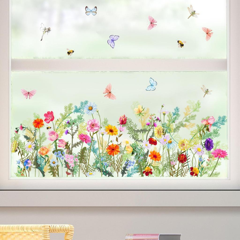 Window Stickers Removable Colorful Floral Bouquet Spring Decals For Door Mirror Wall Bathroom Kitchen Home Restaurant Decor