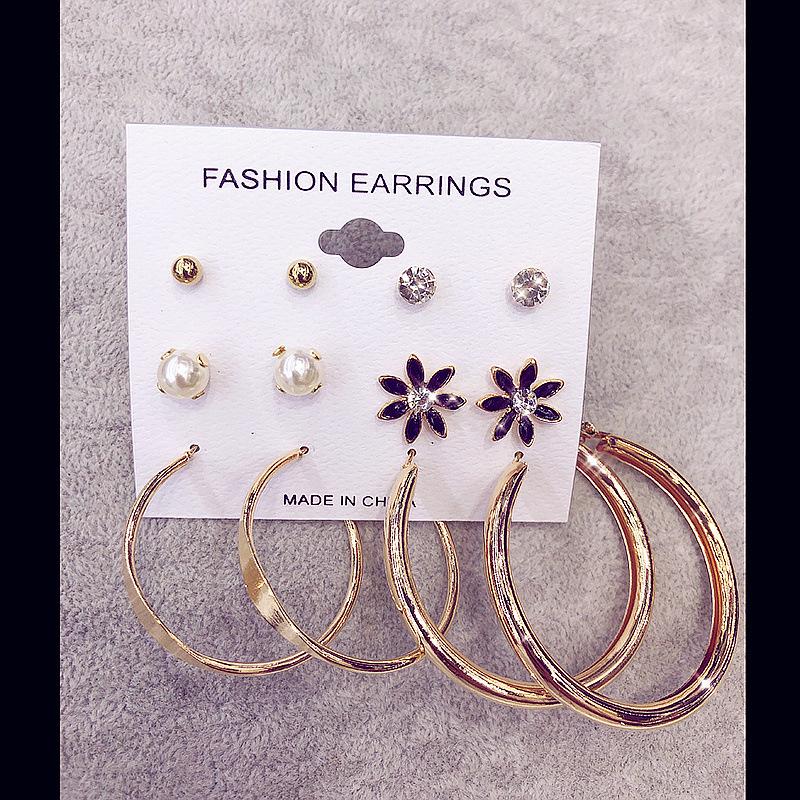 6 Pair Fashionable Alloy Circle Earrings Women'S Stud Earrings Attractive Multi-Element Jewelry Set Elegant Ear Jewelry
