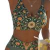 2027 Shoulder Strap New Split Swimsuit Women's Printed High-waisted Briefs