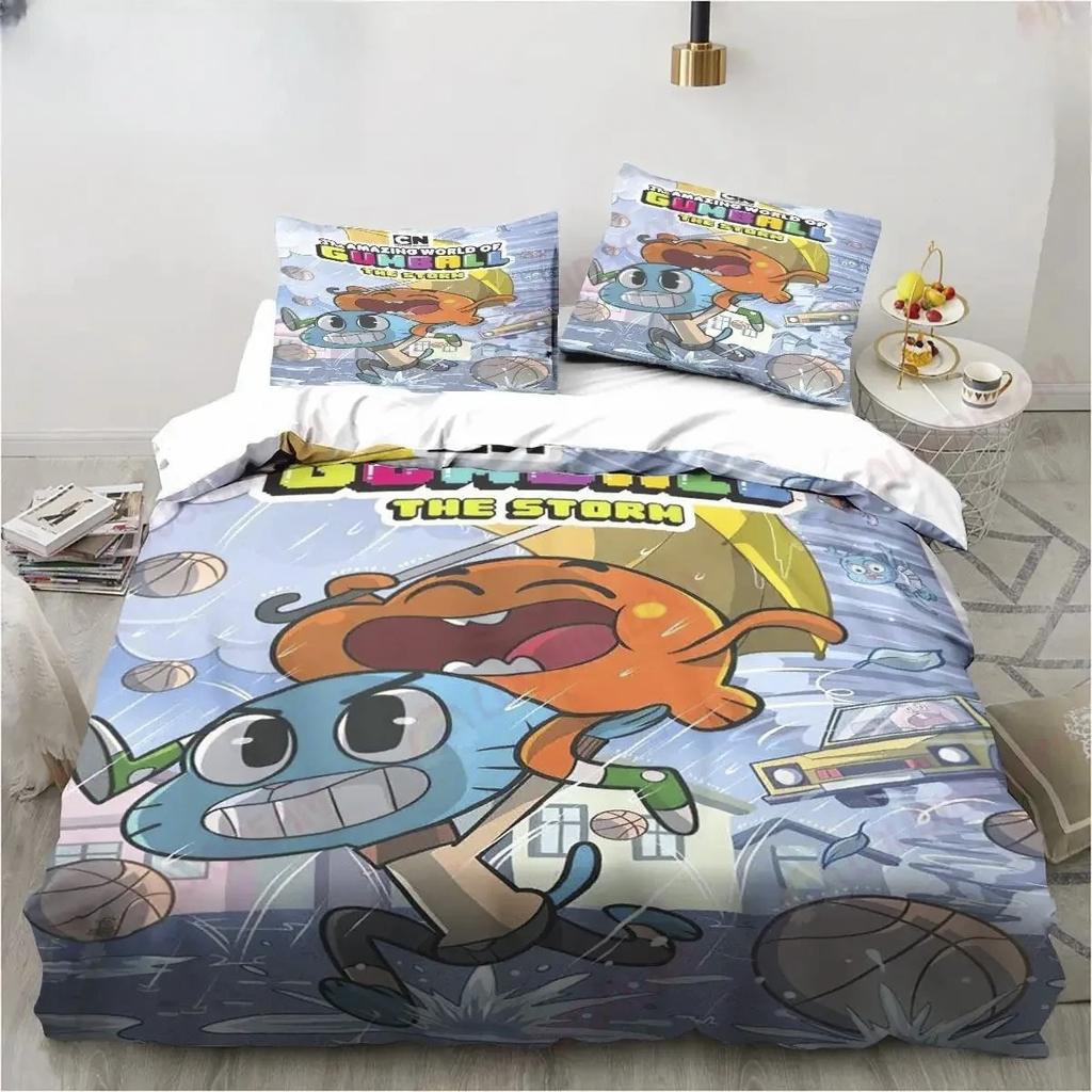 New Cartoon The Amazing World Bedding Set Gumball Sheet King Twin Double Child Bedding Set Mircofiber or Polyester Duvet Cover