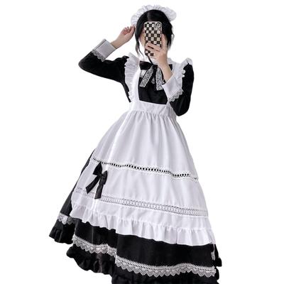 Maid Britannique Long Court Maid Café Grandes Tailles Taille Améliorée [NOKIJP] Costume, Cosplay, Style, Dentelle, Ruban, Manches, Manches, Dentelle, Britannique,
