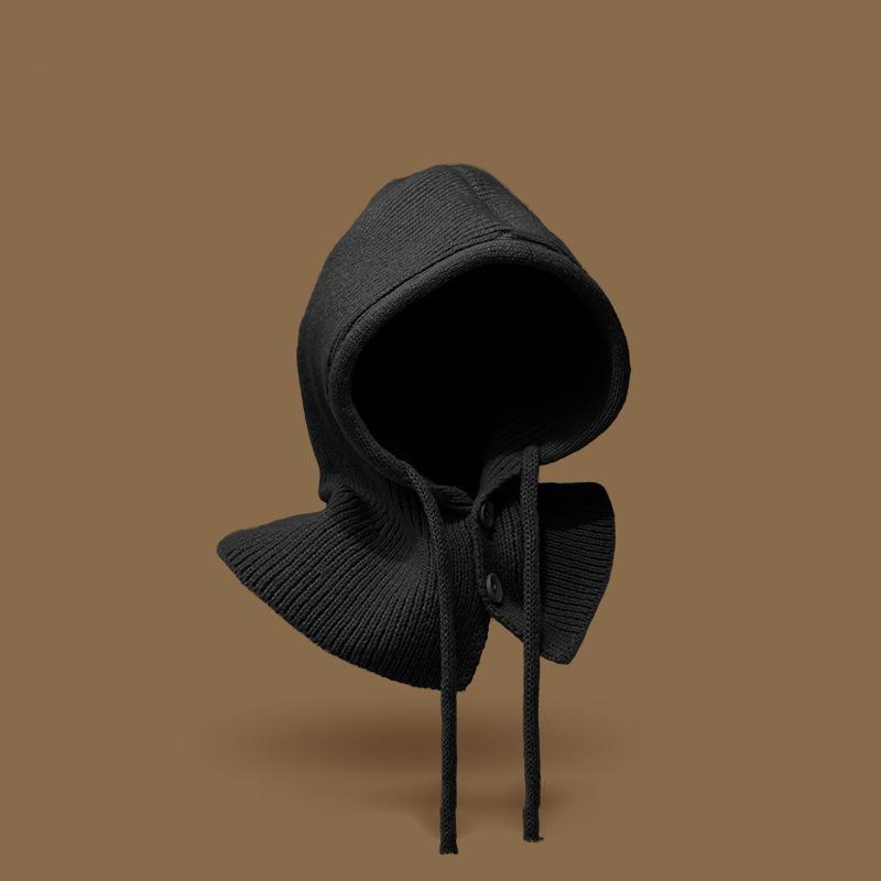 Schlichter Schal im koreanischen Stil mit integriertem Nackenschutz, warm, gestrickt, Wolle, Ohrenschutz, Schal, Mütze