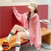 Chinese Cotton Silver Fox Velvet Hooded Cardigan Sweater with Back Collar and Print.
