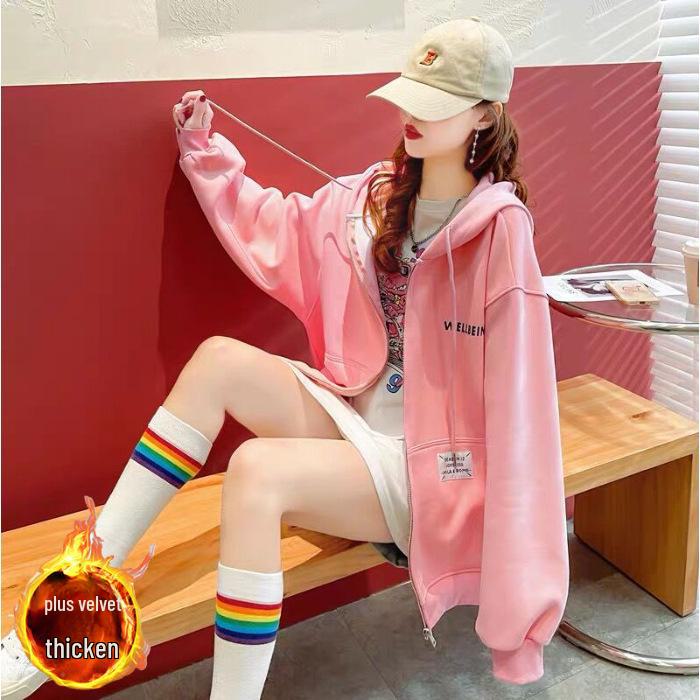 Chinese Cotton Silver Fox Velvet Hooded Cardigan Sweater with Back Collar and Print.