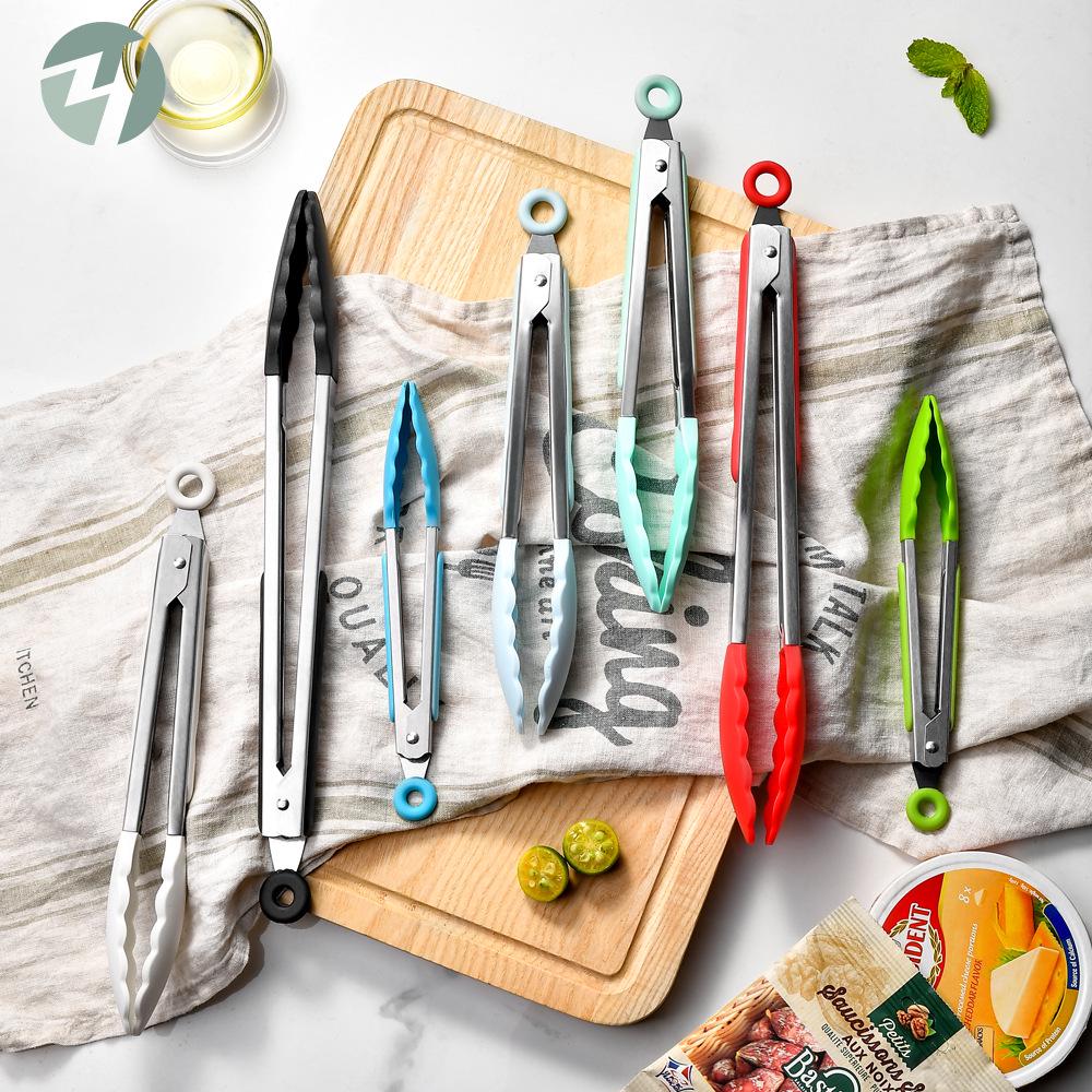High-Temperature Resistant Silicone Kitchen Tongs - Non-Slip for Grilling, Baking, and Bread Handling.