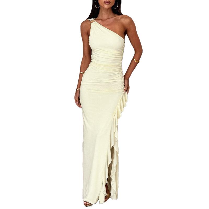 YL25565 One-Shoulder Sexy Dress - 2026 Summer Slit Hip-Hugging Skirt