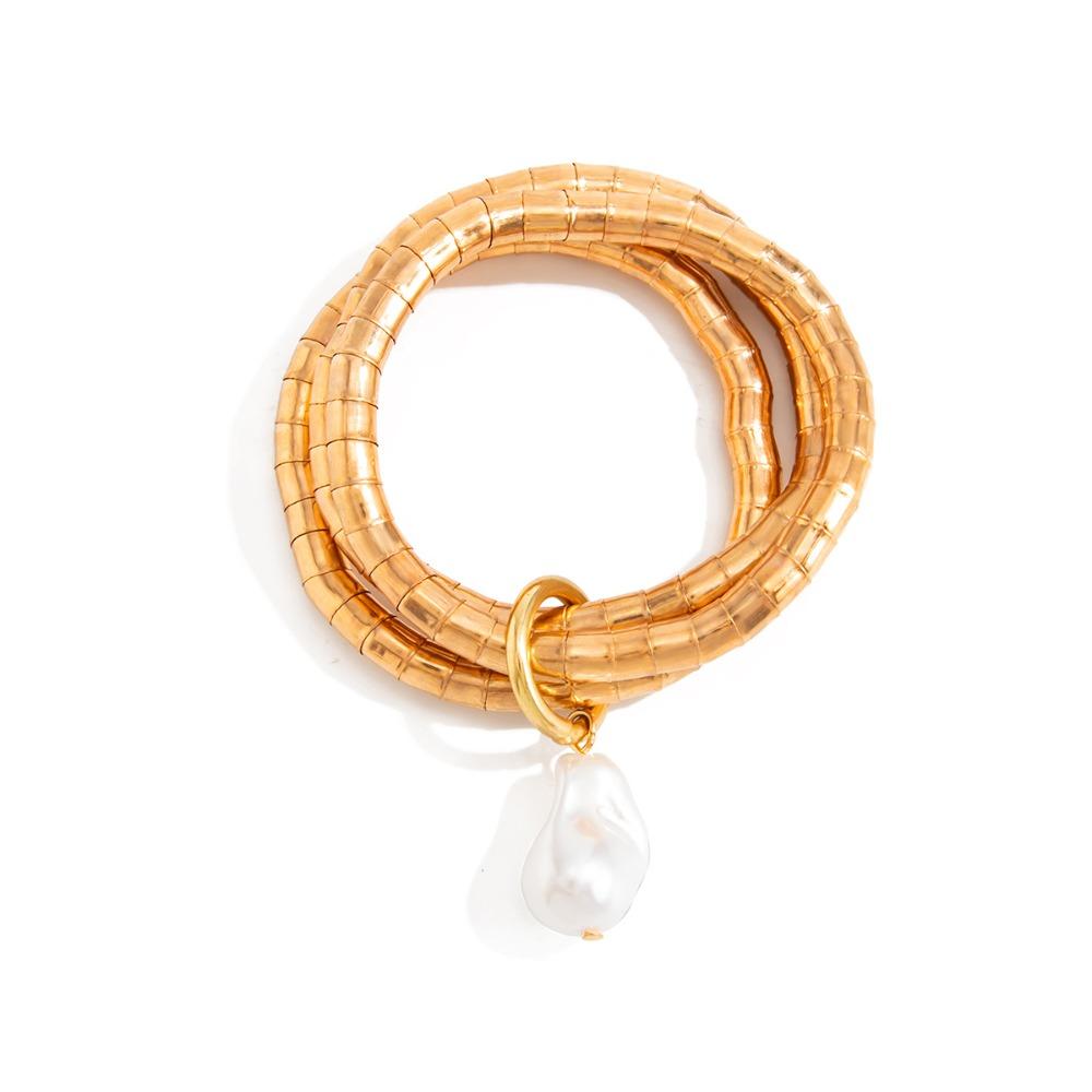 Personalized bamboo knot high-end feeling, multiple layered wearing bracelet, versatile, niche Baroque pearl bracelet