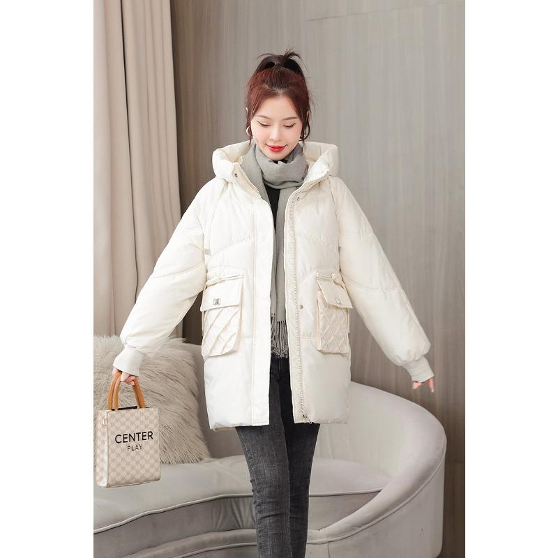 Iarnă Versiune Coreeană Jachetă Călduroasă din Bumbac cu Puf pentru Femei, Lungă, Groasă, Haine din Bumbac pentru Femei, Largi, Tip Pâine, Mărimi Mari, Jachetă din Bumbac cu Puf