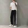 2023 Men's Autumn Trendy Loose Side Stripe Straight Jeans: Youthful Versatile Washed Wide-Leg Pants