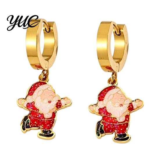Oil Dropping Earrings 1 Pair Women Christmas Dripping Earrings, Santa Claus Xmas Daily Wear Tree Sleigh Dangle Earring, Lightweight Hypoallergenic
