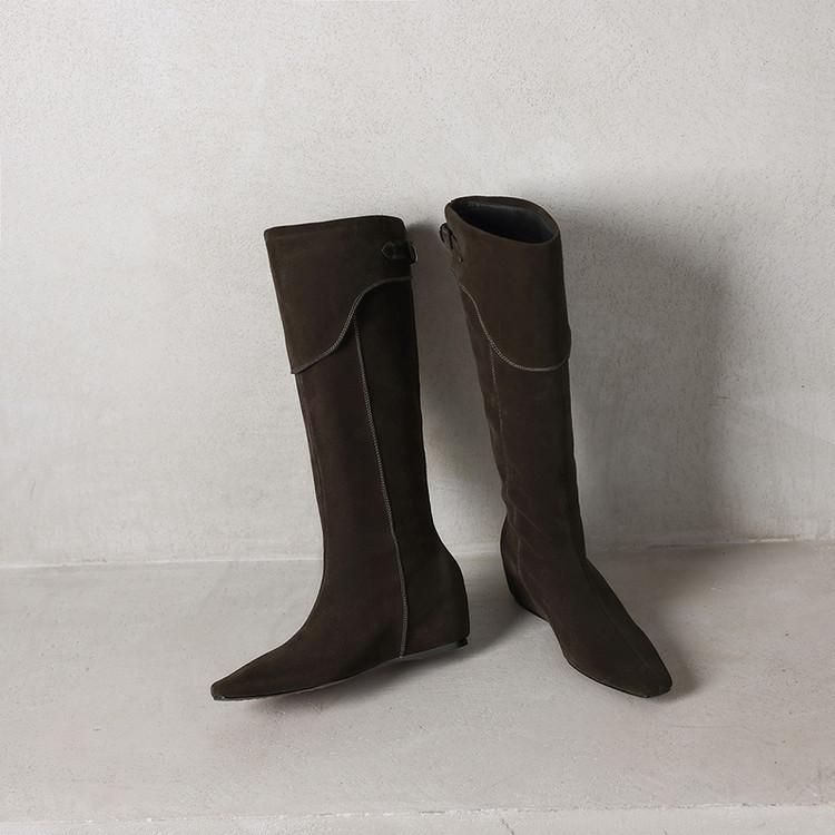 Blogger Wear~ 2025 Suede Square Heel Lapel Western Boots Tall Knight Boots Brown Boots Women