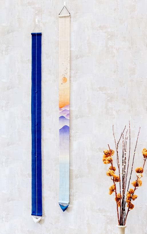 Narrow Tapestry Wild Linen Interior Tapestry Wall Hanging "First Geese" 100% Hand-dyed