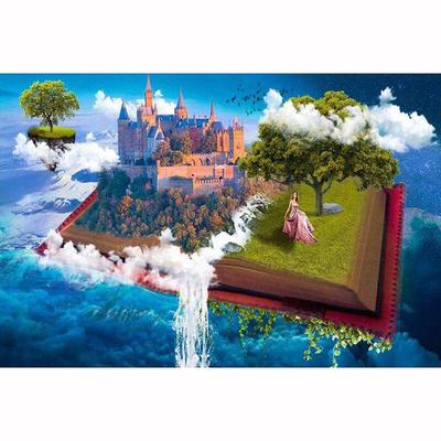 Ricamo con diamanti rotondi pieni di ago diamante 5D fai-da-te del libro del castello dell'oceano