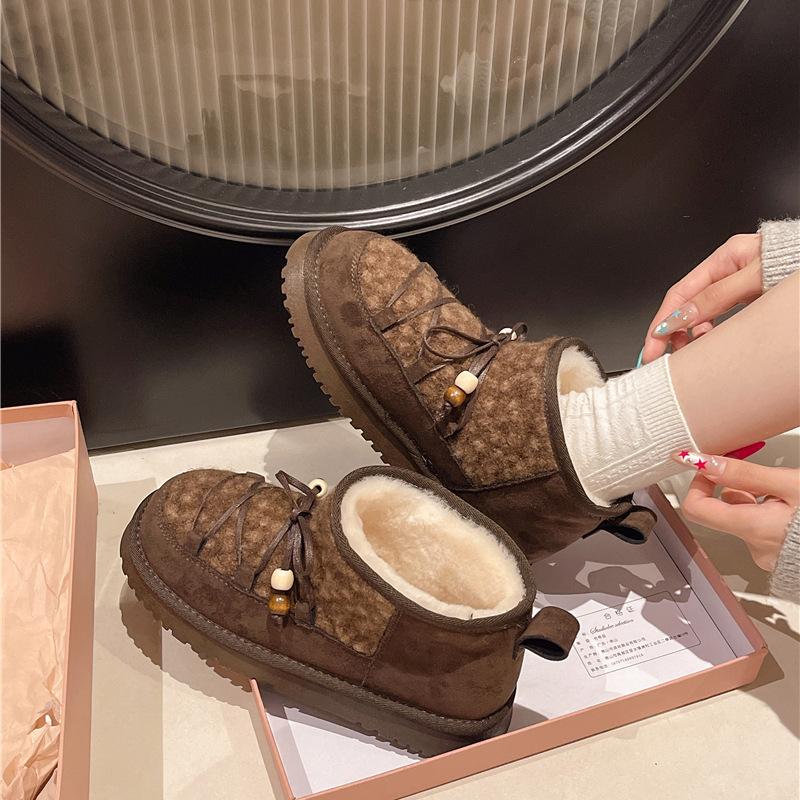 Thick-soled Heightening Imitation Leather Snow Boots Women's 2025 New Northeast Thick Velvet Warm Foreign Style Versatile Women's Snow Cotton Boots