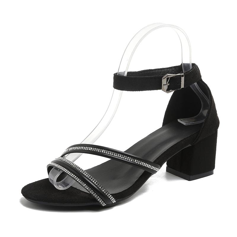 

Fashion Women s Fashion Round Head Crystal Line with Soft Sole Anti-slip Wear Heel Shoes Summer New Style Thick Heel Sandals 42