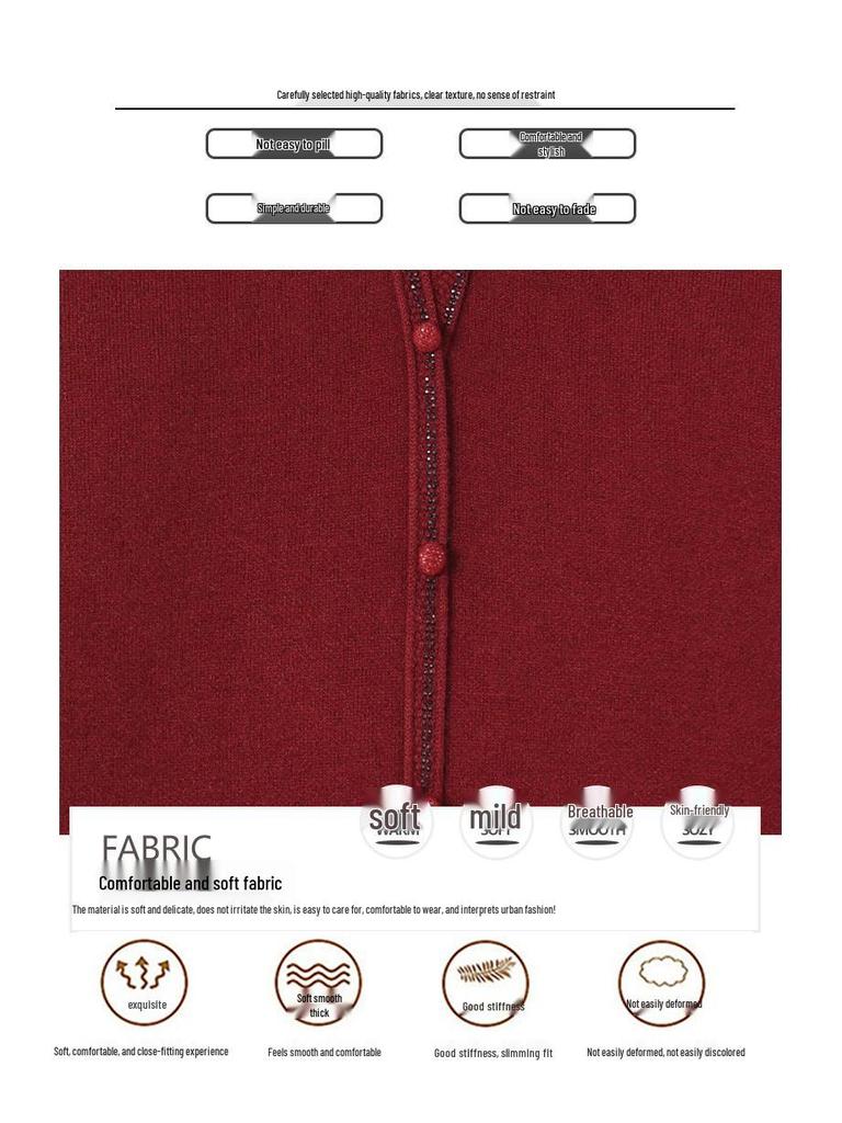 Women's Red Velvet-Lined Knitted Top: Warm, Stylish Casual Base Layer for Middle-Aged and Elderly