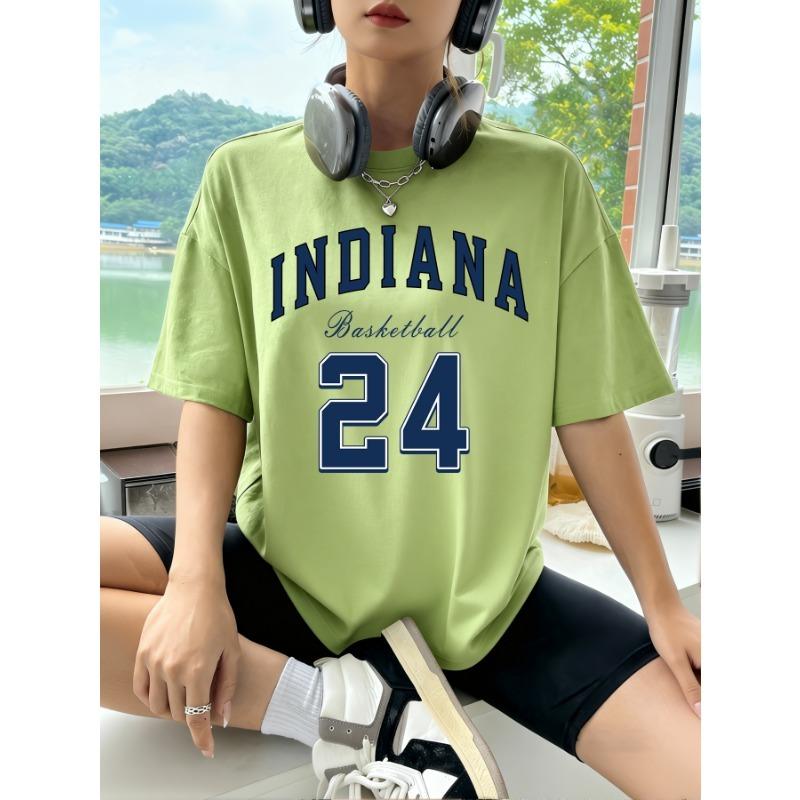 Women Streetwear Number 24 Print Round-Neck Fashion Short Sleeve T-Shirt Summer Baseball