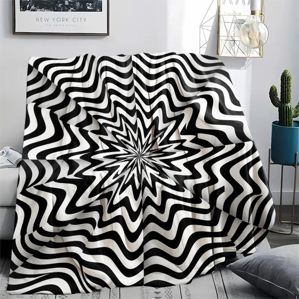 1Pc Illusory Graphics Print Flannel Blanket, High Quality Comfortable for All Seasons, Home Decor, Warmth and Comfort, Perfect for Christmas Gifts W26